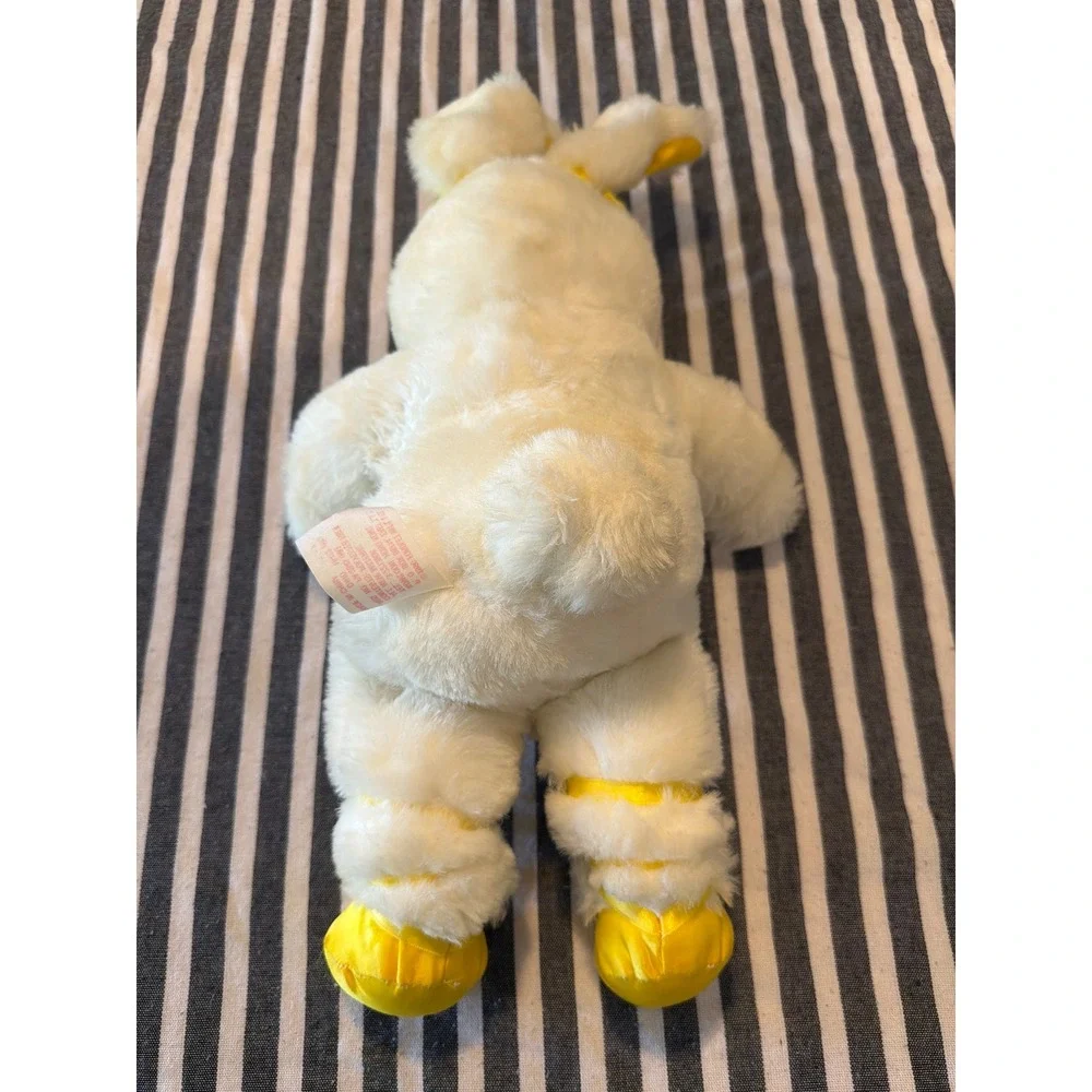 Vintage 1990‎ Fordlet Intl White Bunny Rabbit Plush Yellow Satin Shoes 14 Inch